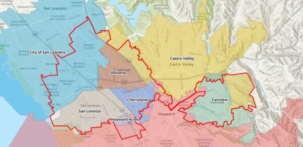 Map showing the Oro Loma Sanitary District service area across San Lorenzo, Ashland, Cherryland, Fairview, and nearby communities